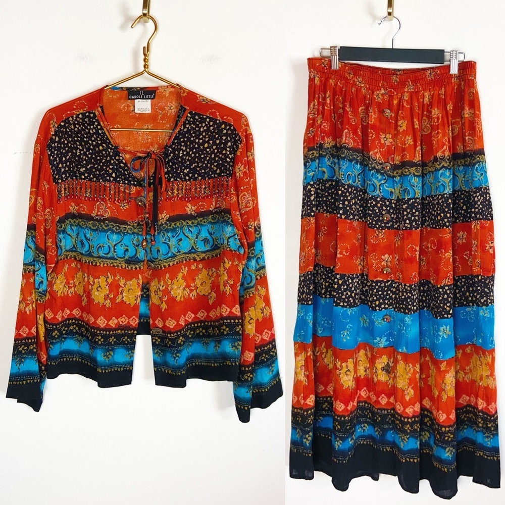 Vtg Boho Festival Carol Little Two-Piece Set Top and Skirt size 12/14 Gypsy
